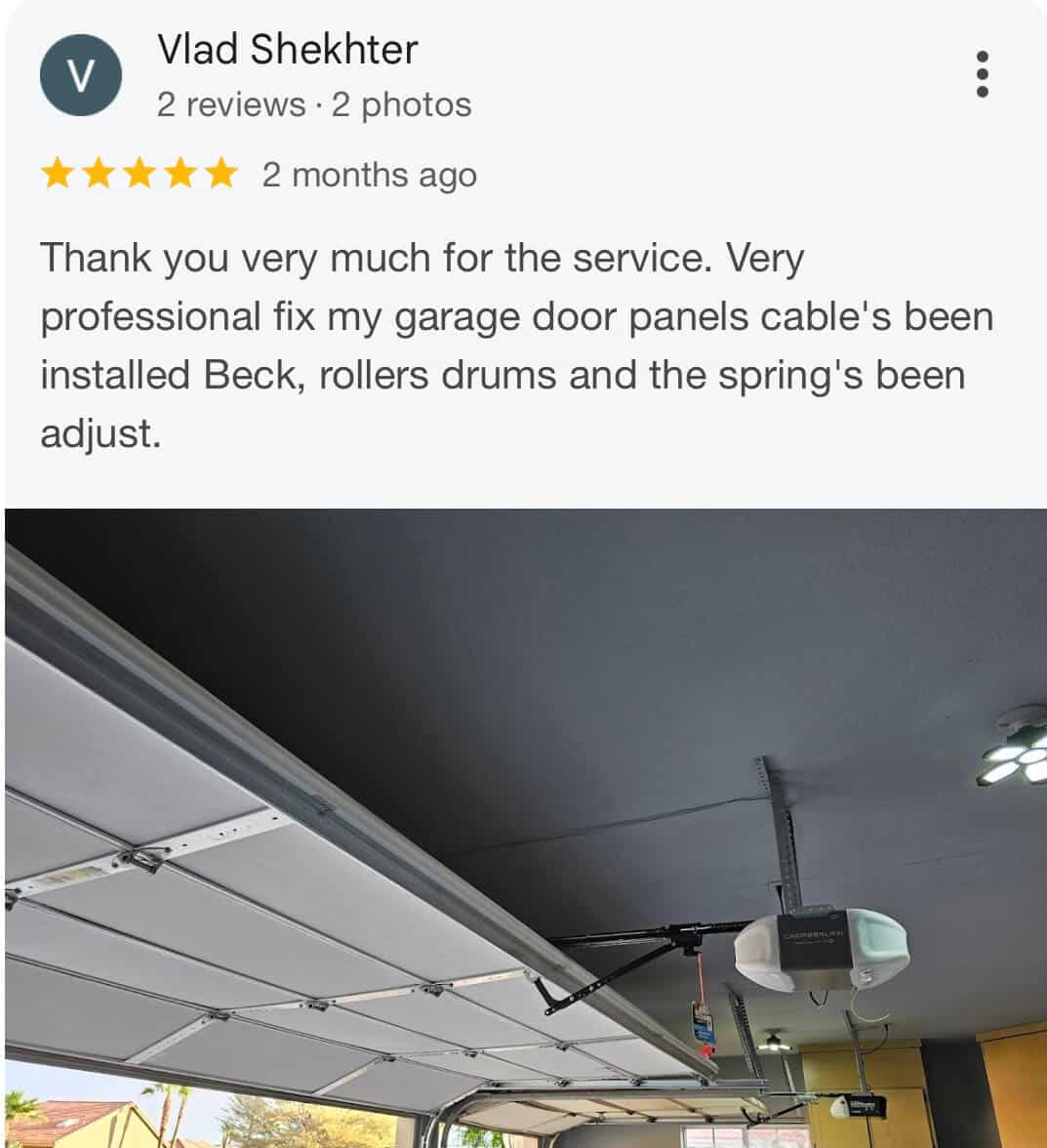 Customer review screenshot for Glendale Garage Doors Pros garage door repair