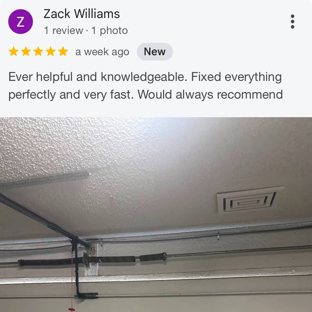 Customer review screenshot for Glendale Garage Doors Pros garage door service