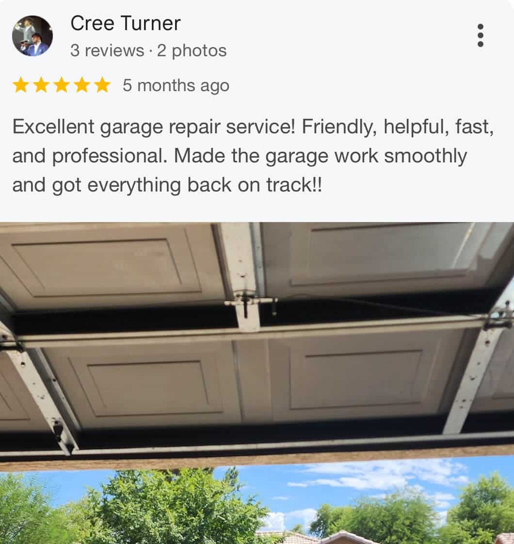 Customer review screenshot for garage door opener repair in Glendale AZ