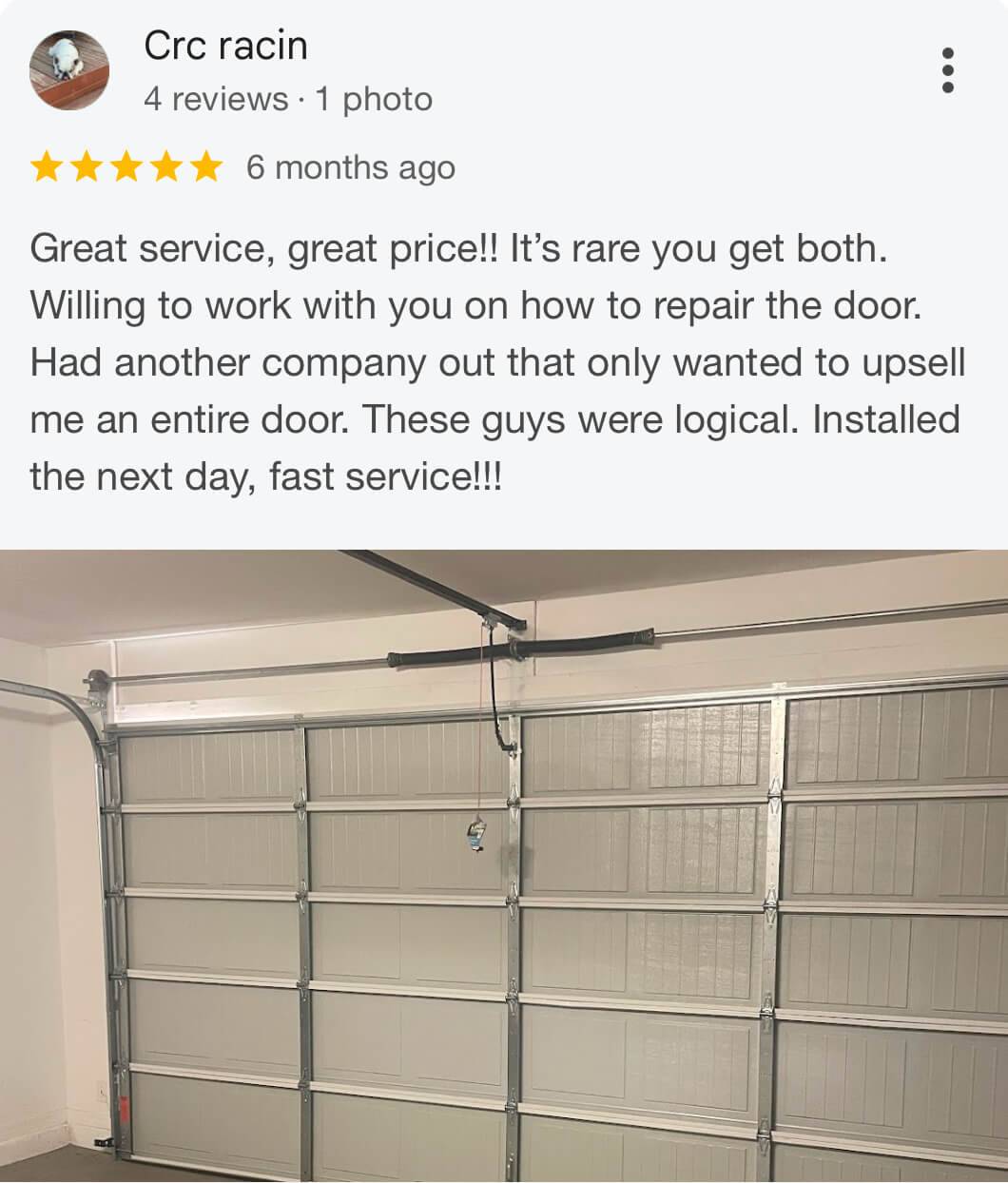 Customer review screenshot for Glendale Garage Doors Pros local service