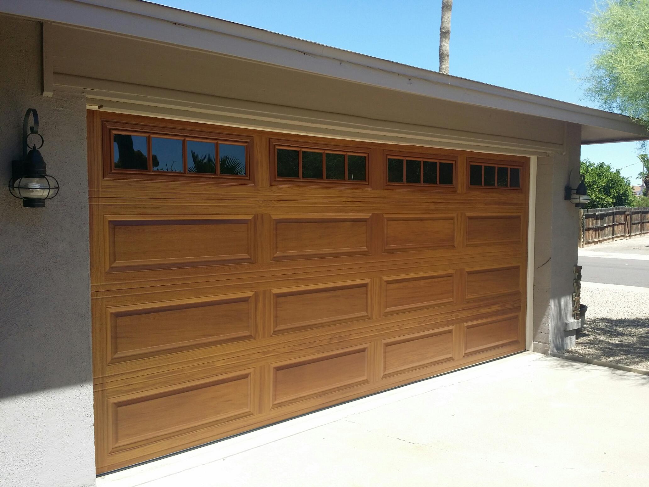 Wood-look garage door installed on a Glendale home