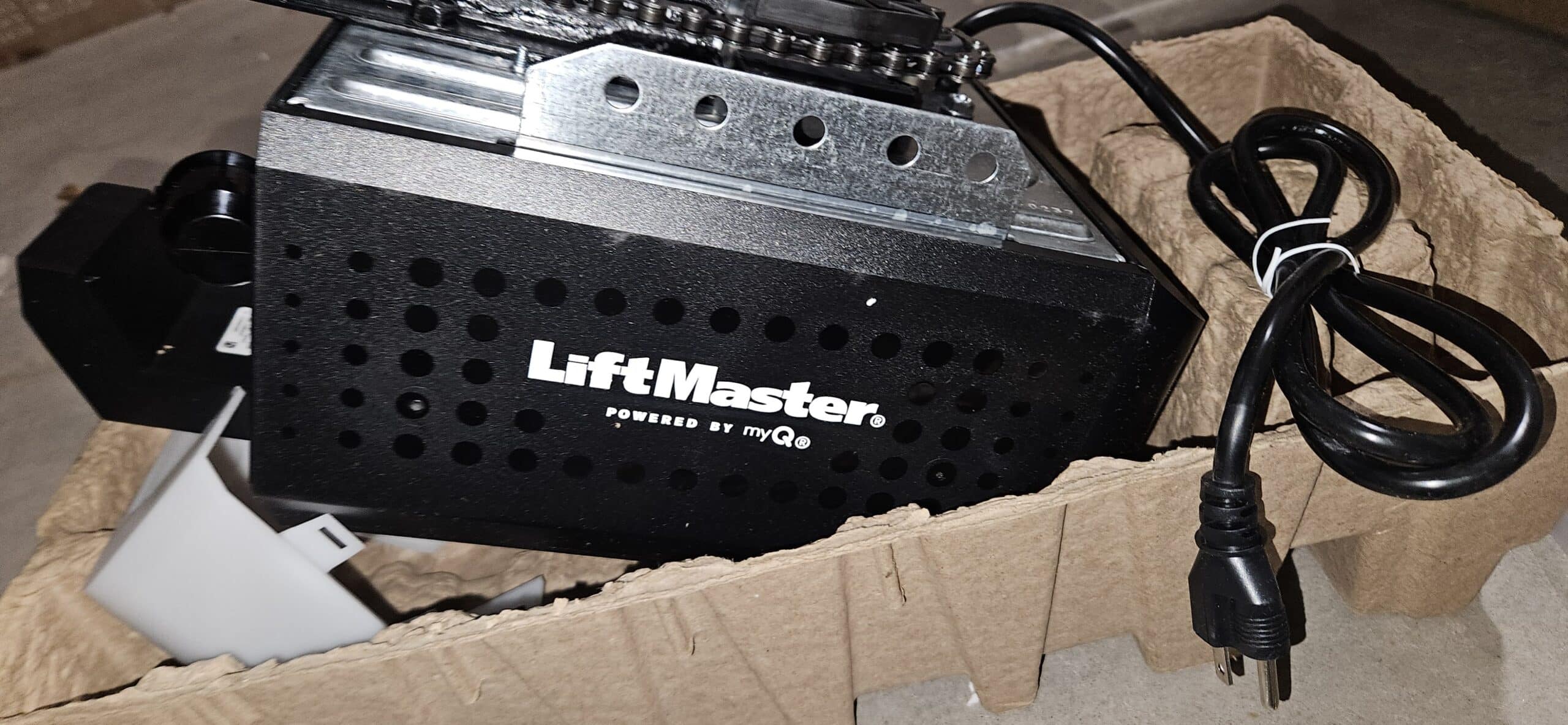 LiftMaster garage door opener equipment ready for installation